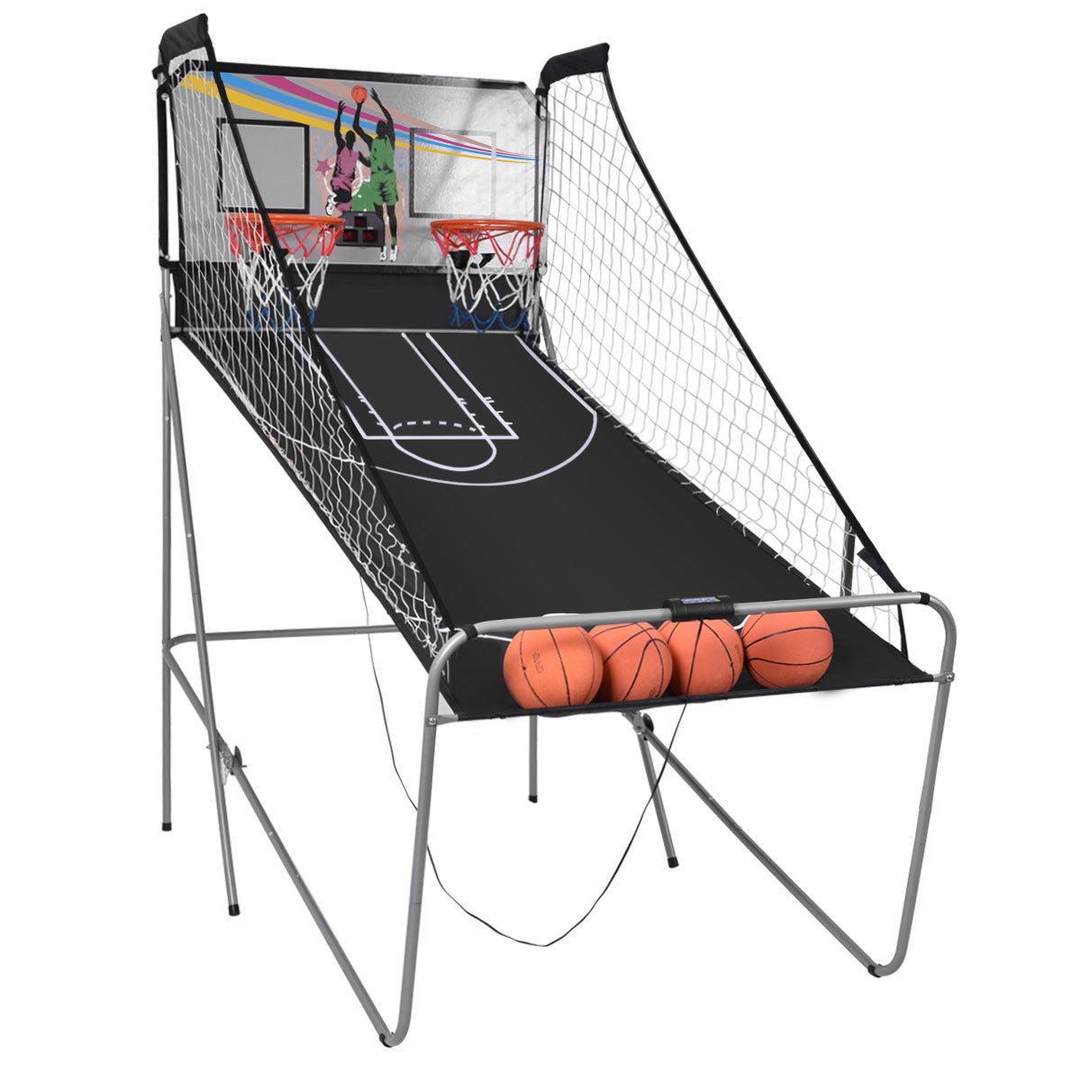Indoor Double Electronic Basketball Game with 4 Balls-GreyÂ