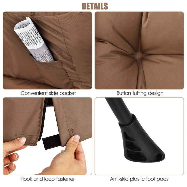 Modern Polyester Fabric Lazy Chair with Steel Frame and Side Pocket-Brown