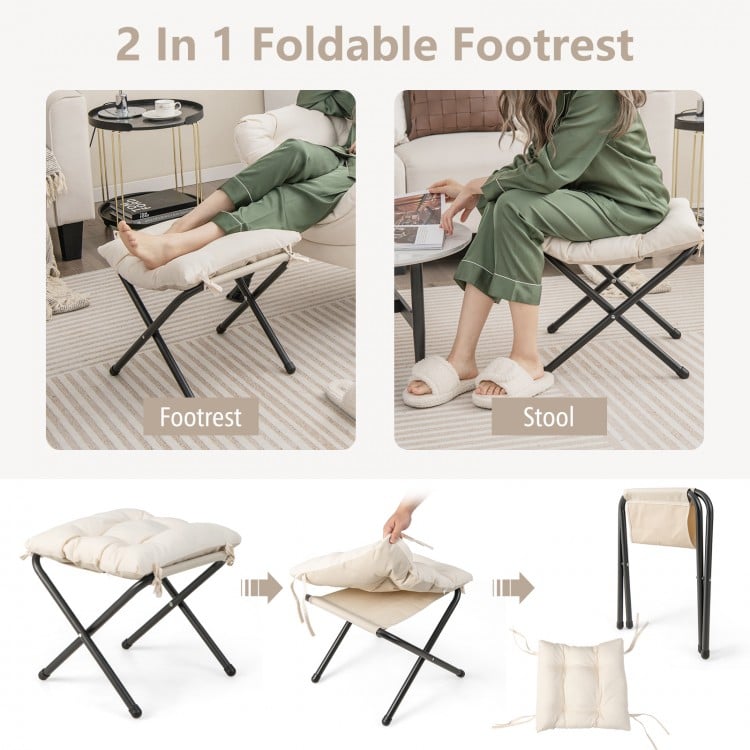 Modern Accent Sofa Chair with Folding Footrest and Side Pocket-Beige