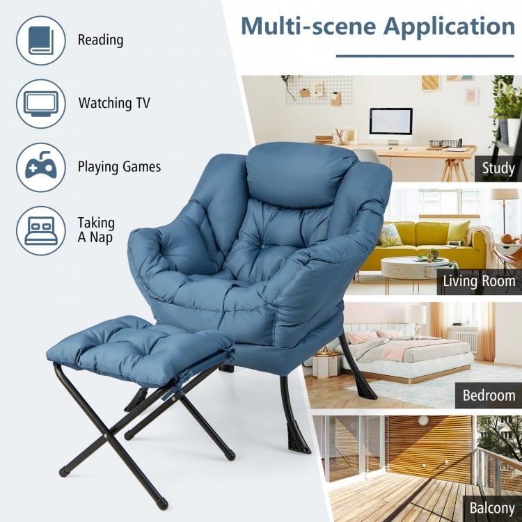 Modern Accent Sofa Chair with Folding Footrest and Side Pocket-Navy