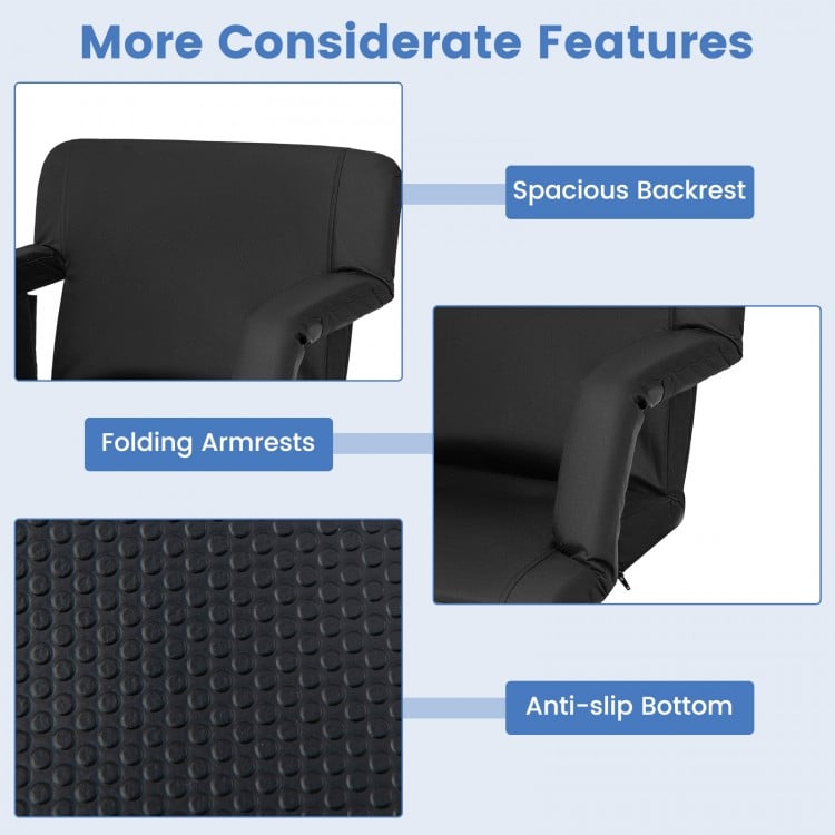 Stadium Seat for Bleachers with Back Support 6 Adjustable Positions-Black