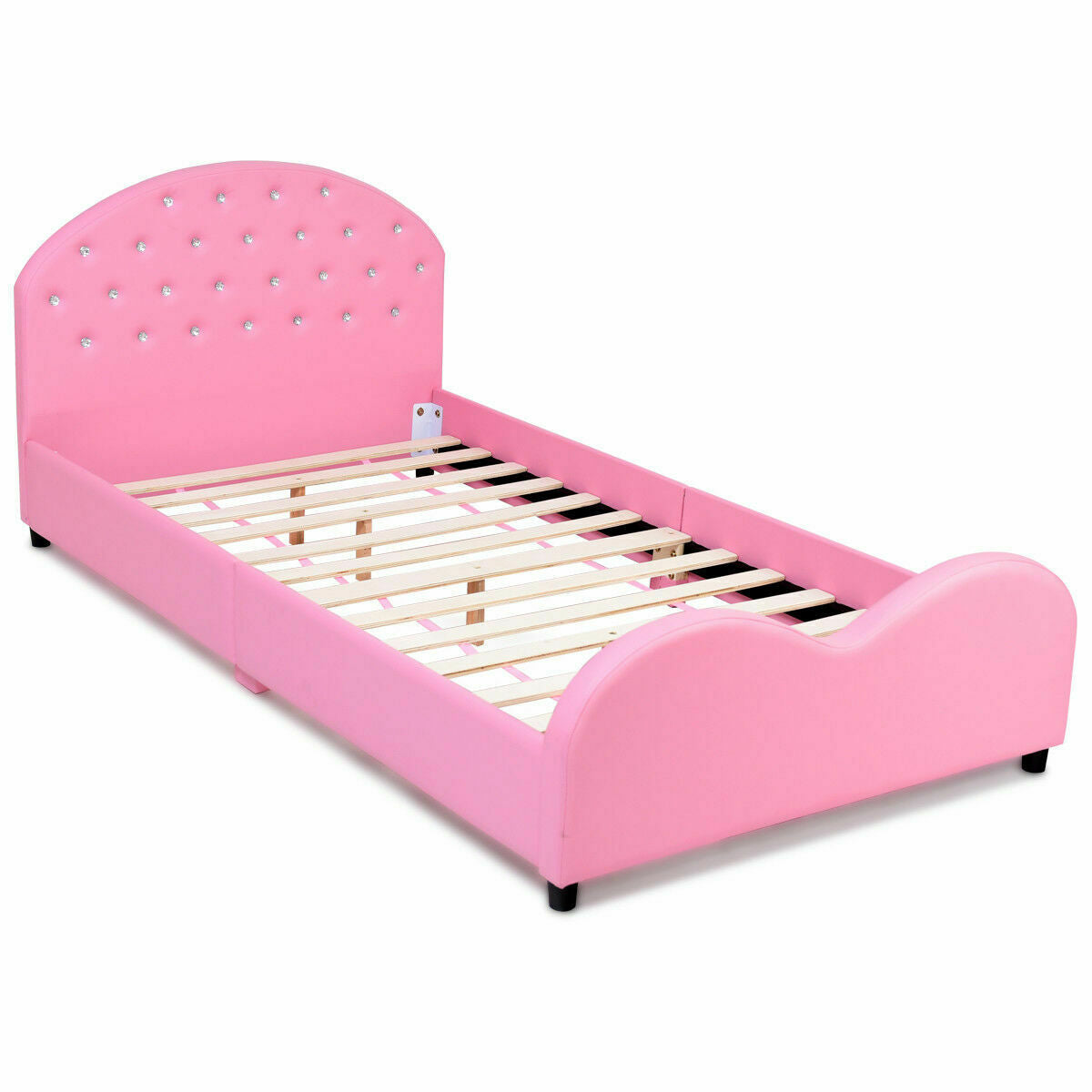 Twin Size Upholstered Platform Toddler Bed with Wood Slat SupportÂ