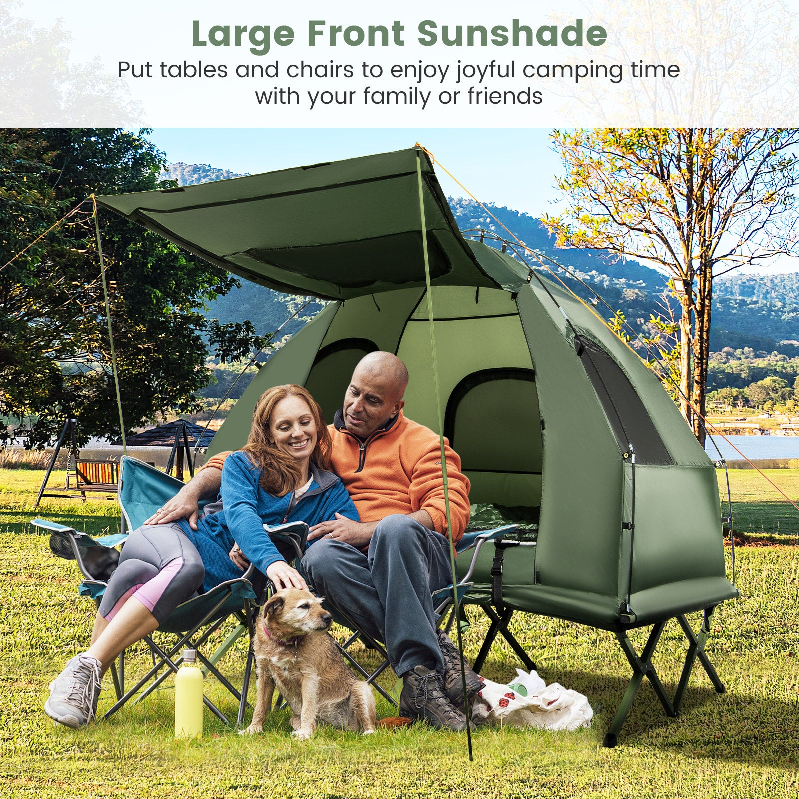 2-Person Foldable Outdoor Camping Tent Cot with Air Mattress and Sleeping BagÂ