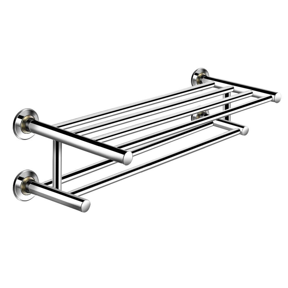 24 Inch Wall Mounted Stainless Steel Towel Storage Rack with 2 Storage TierÂ