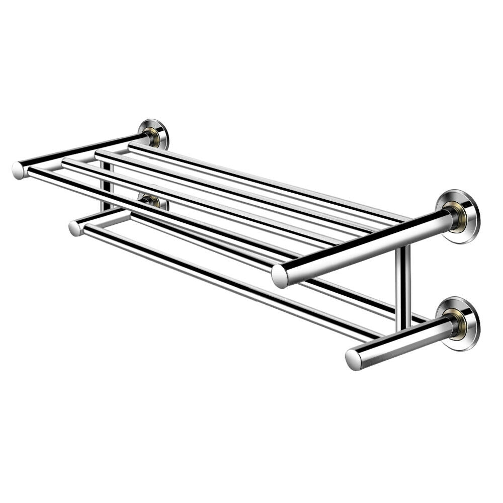 24 Inch Wall Mounted Stainless Steel Towel Storage Rack with 2 Storage TierÂ