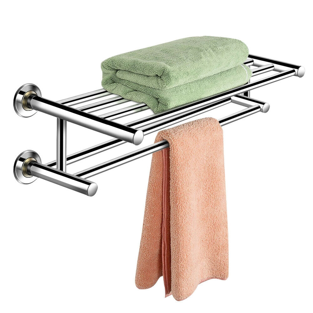 24 Inch Wall Mounted Stainless Steel Towel Storage Rack with 2 Storage TierÂ