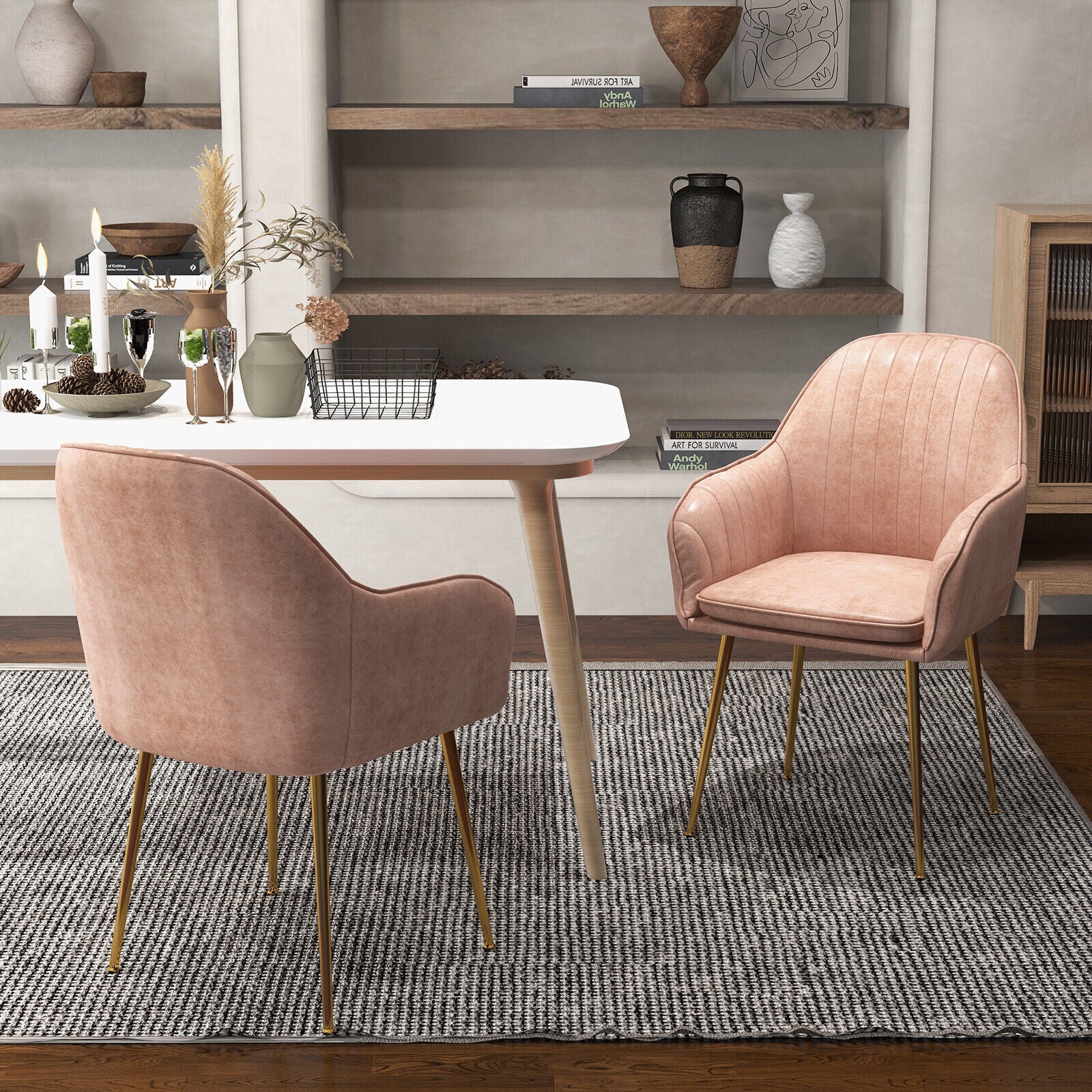 Accent Upholstered Arm Chair with Steel Gold Legs-PinkÂ