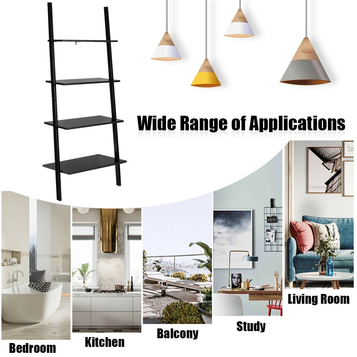 4-Tier Industrial Leaning Wall Bookcase-BlackÂ