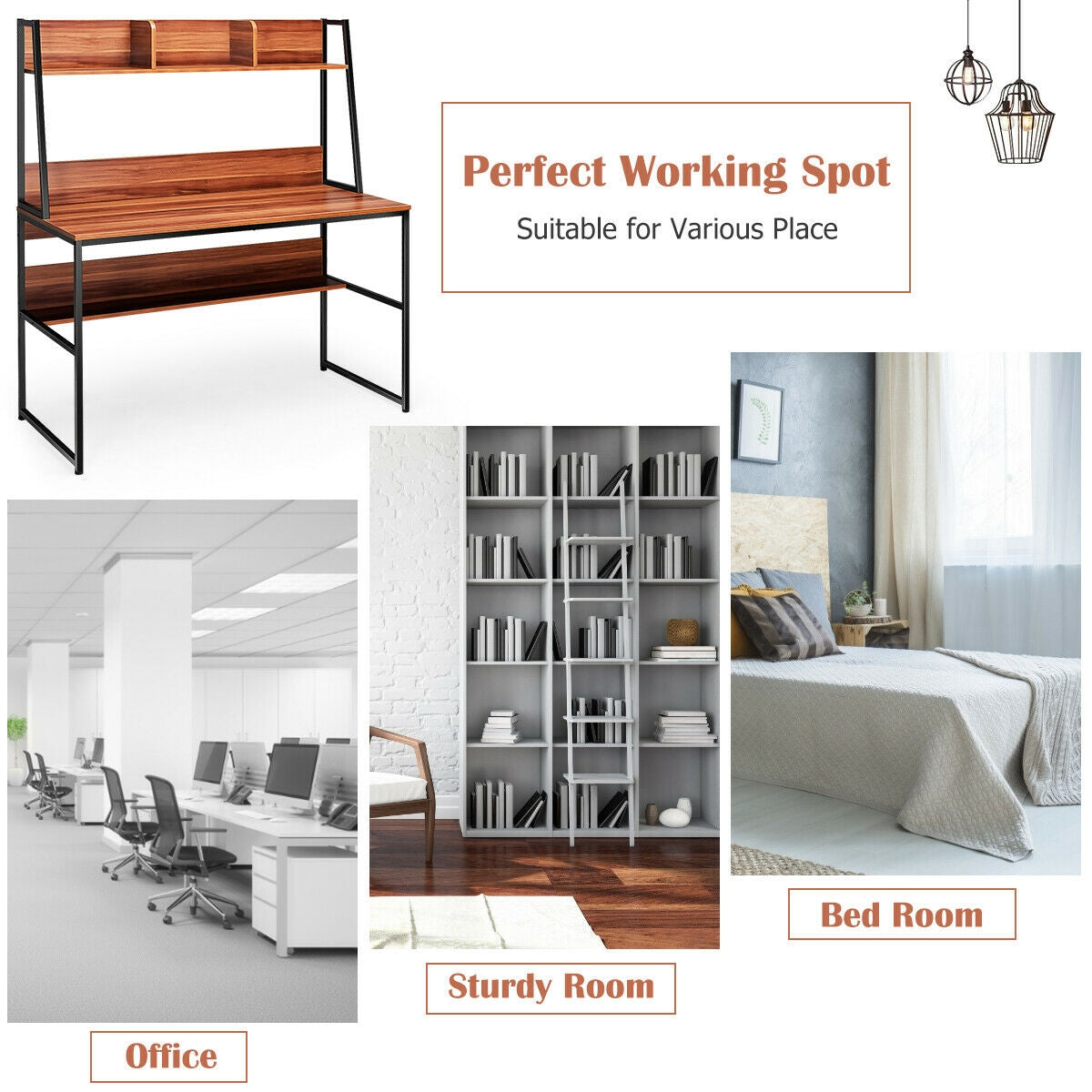 47-Inch Computer Desk Writing Study Table Workstation-BrownÂ