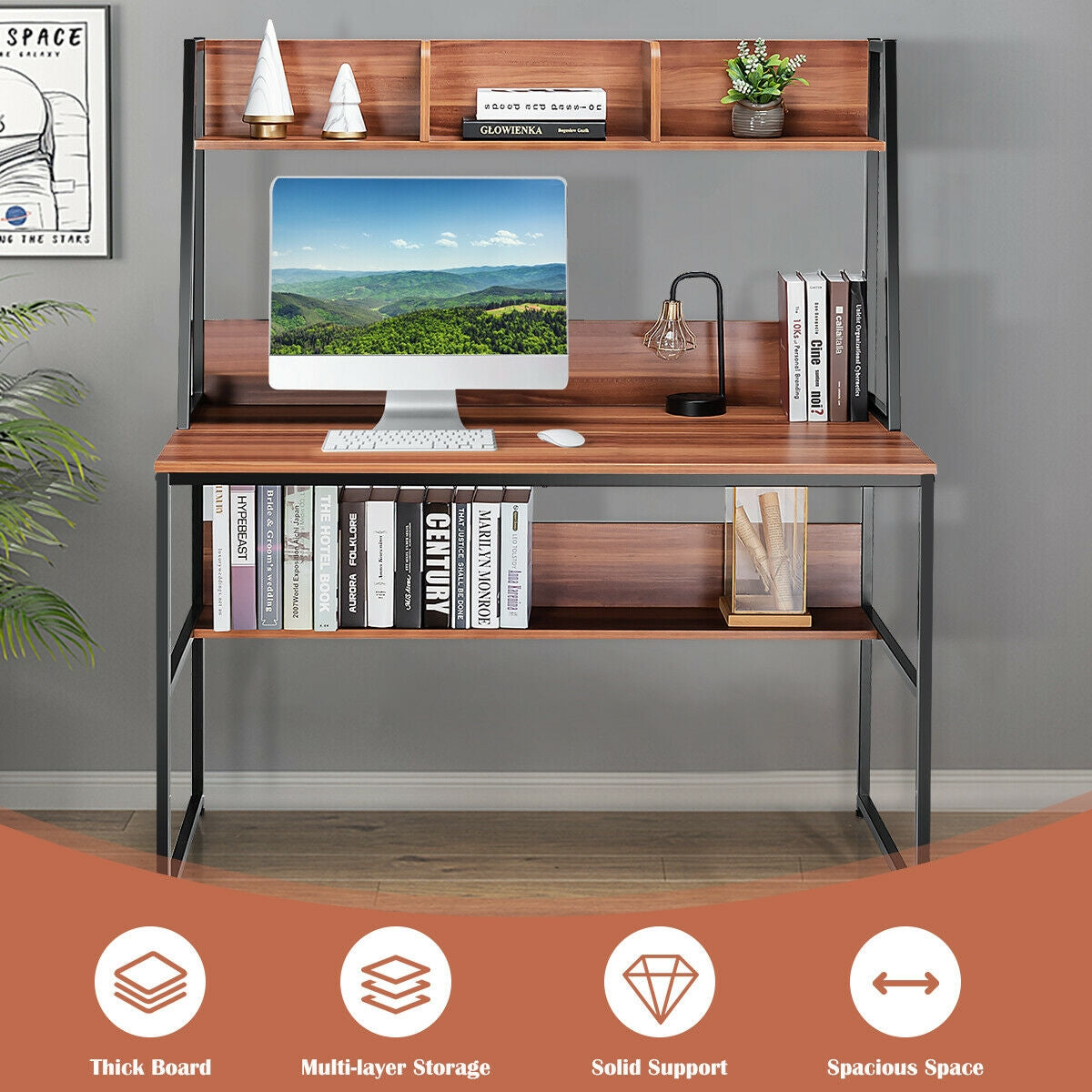 47-Inch Computer Desk Writing Study Table Workstation-BrownÂ