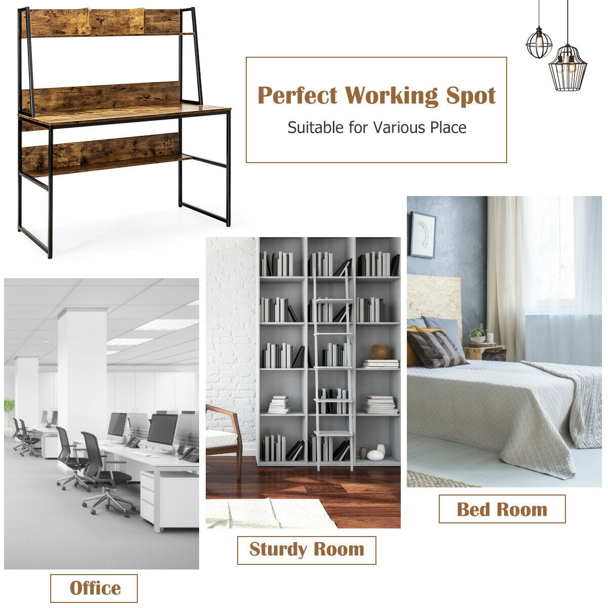 47-Inch Computer Desk Writing Study Table Workstation-Rustic BrownÂ