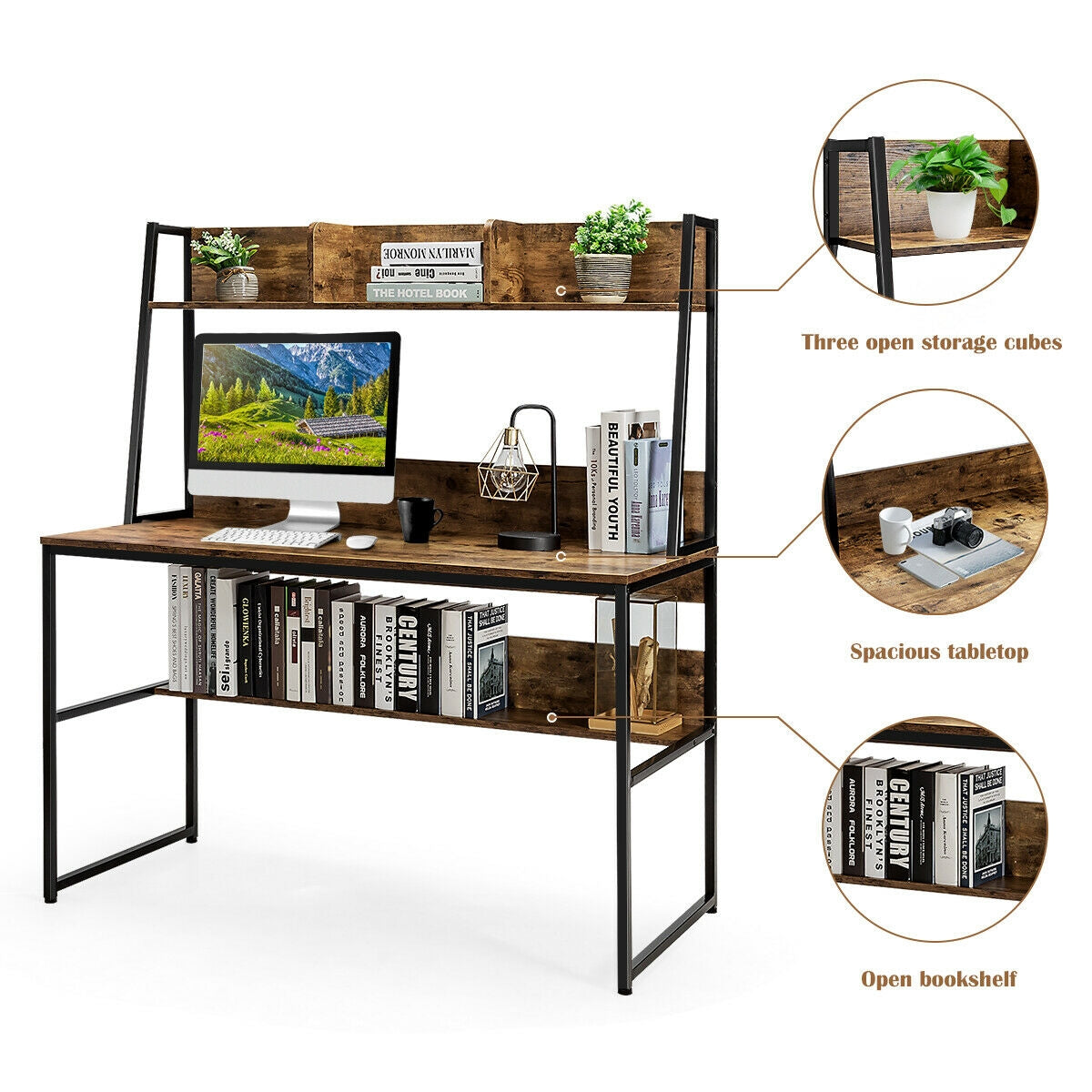 47-Inch Computer Desk Writing Study Table Workstation-Rustic BrownÂ