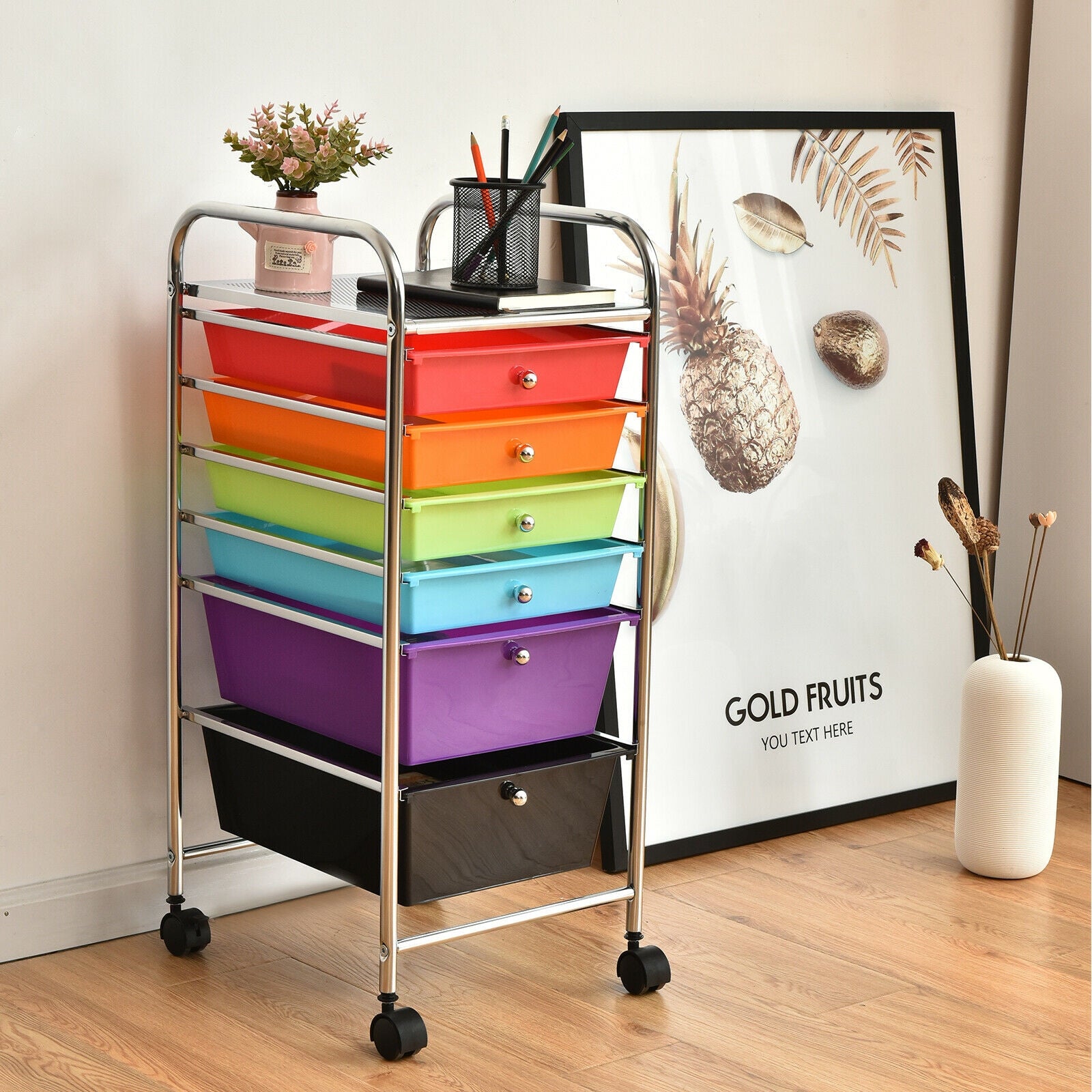 6 Drawers Rolling Storage Cart Organizer-MulticolorÂ