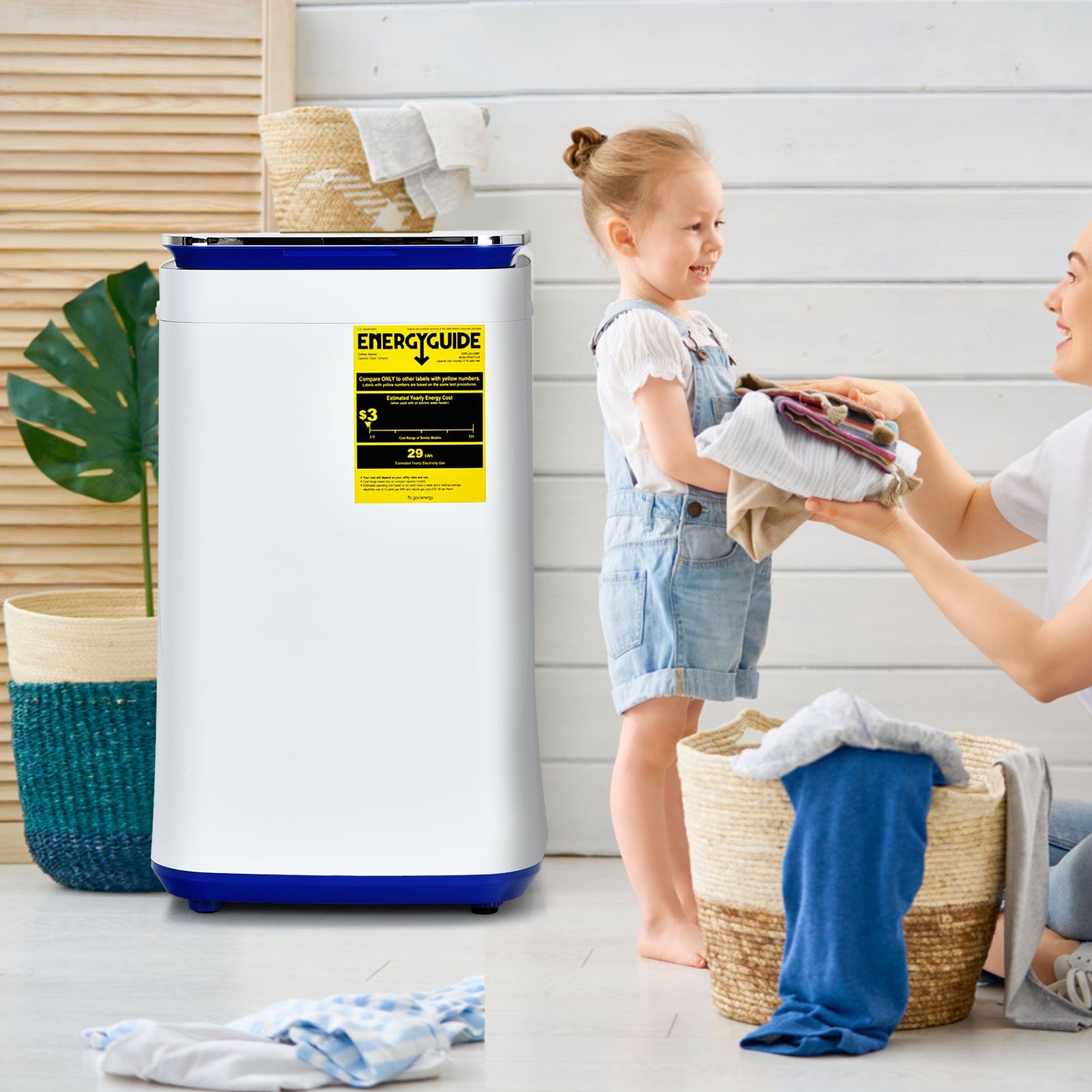 7.7 lbs Compact Full Automatic Washing Machine with Heating Function PumpÂ
