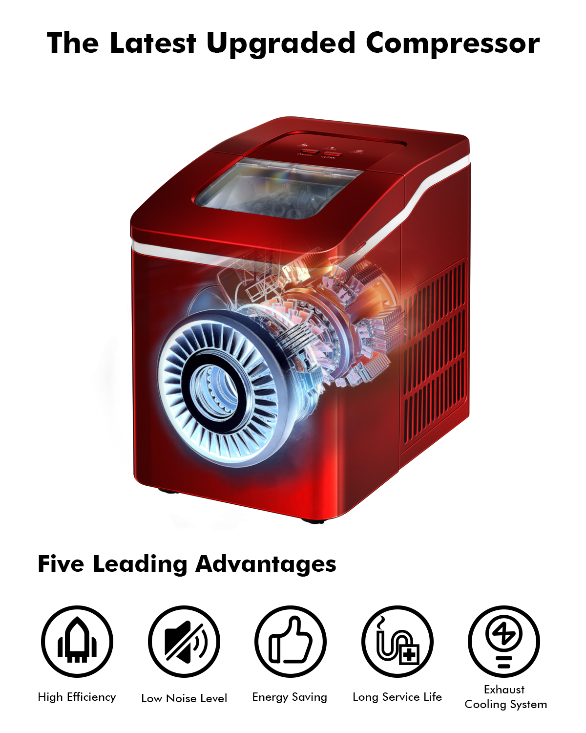 26lbs/24h Portable Countertop Ice Maker Machine with Scoop 9 Ice Cubes Ready in 8 minutes-RedÂ