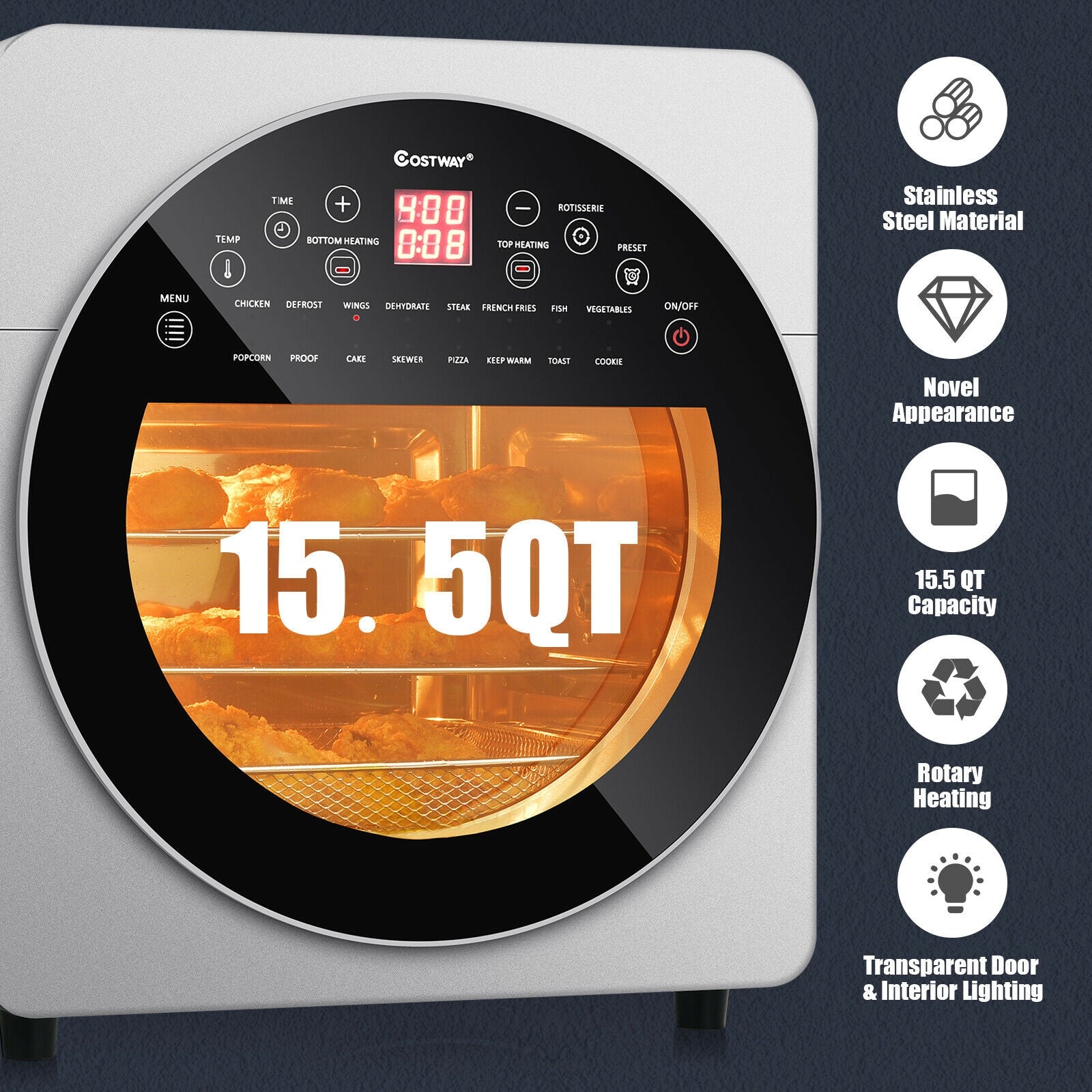 16-in-1 Air Fryer 15.5 qt Toaster Rotisserie Dehydrator Oven-SilverÂ