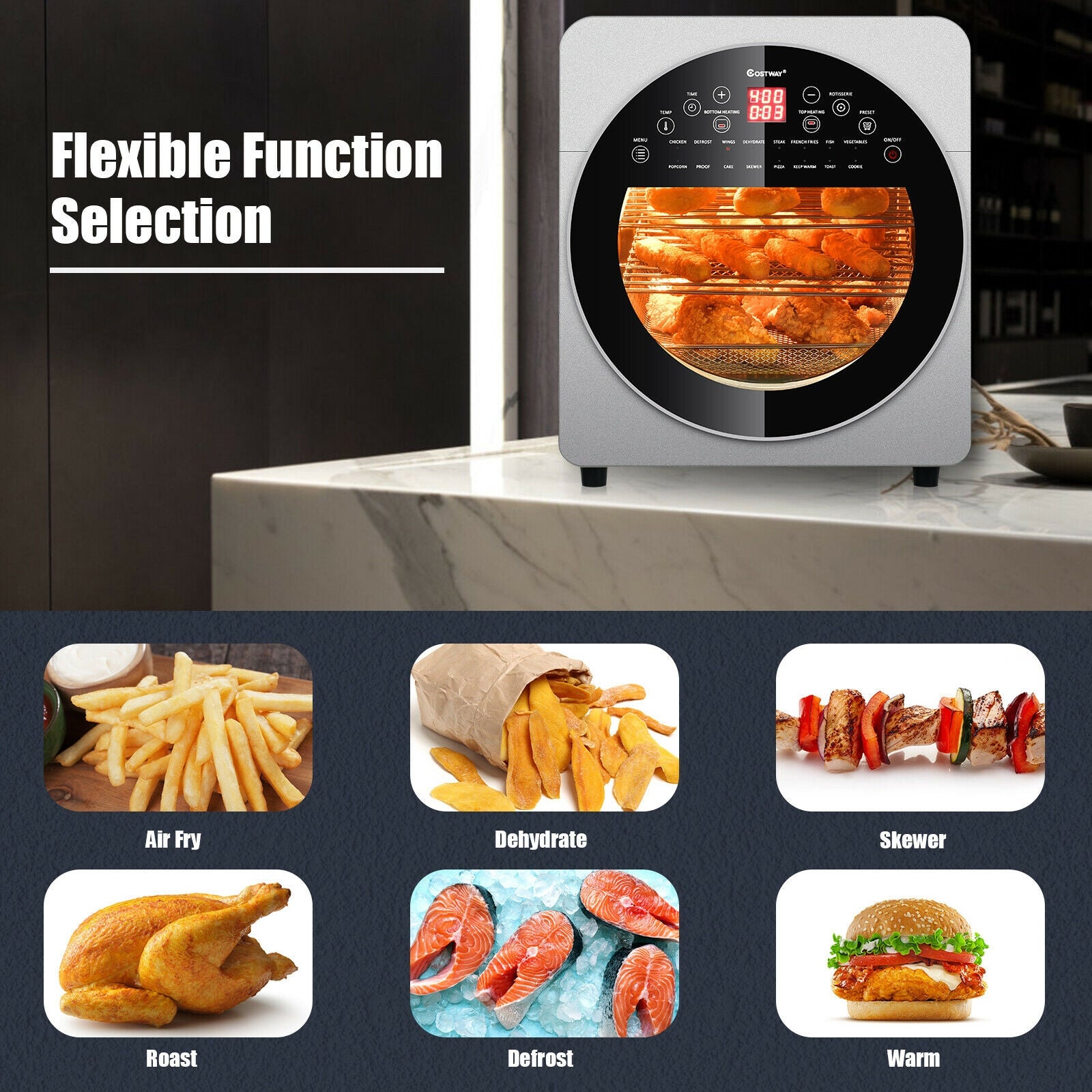 16-in-1 Air Fryer 15.5 qt Toaster Rotisserie Dehydrator Oven-SilverÂ