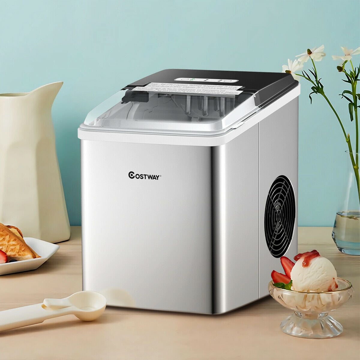 Stainless Steel 26 lbs/24 H Self-Clean Countertop Ice Maker MachineÂ