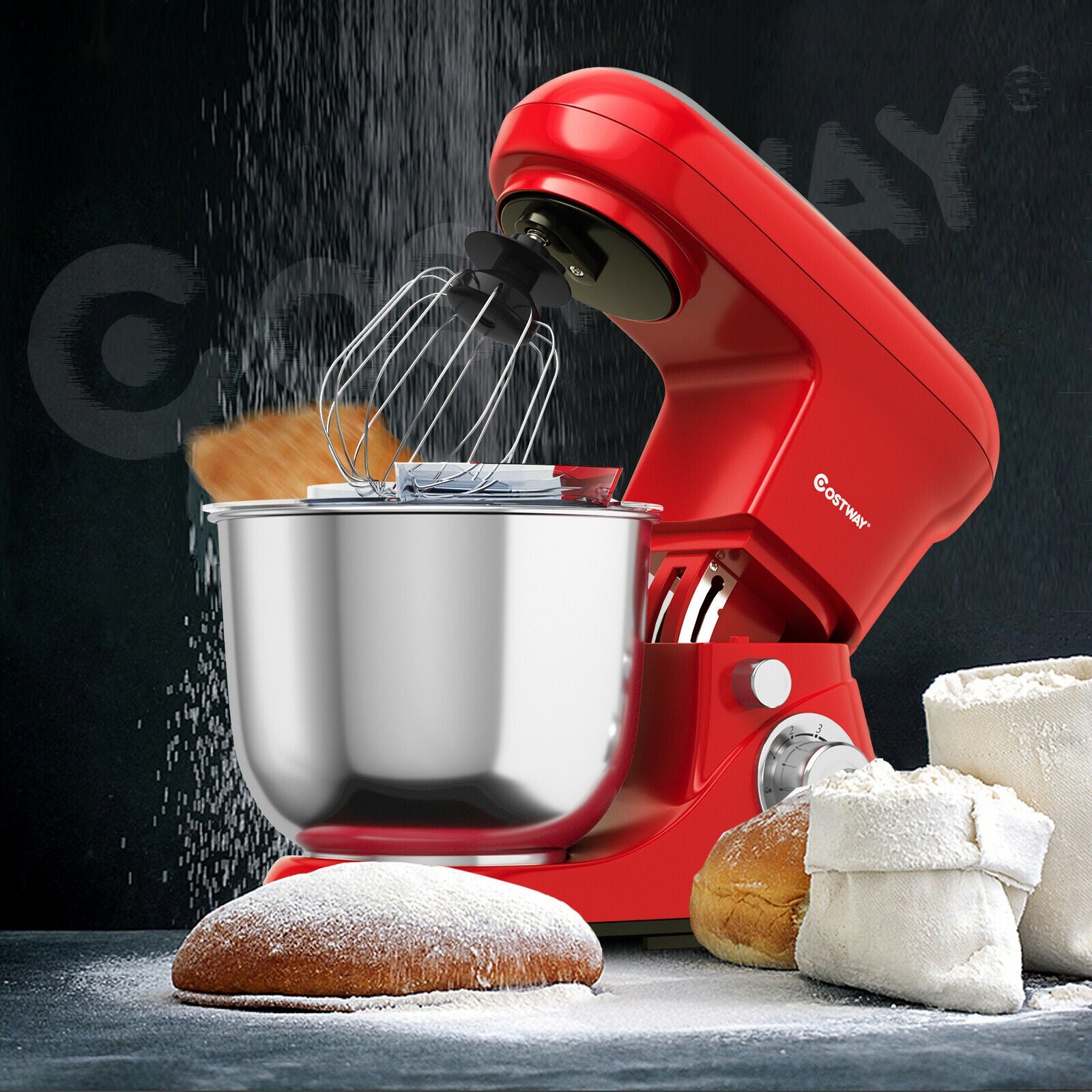 5.3 Qt Stand Kitchen Food Mixer 6 Speed with Dough Hook Beater-RedÂ
