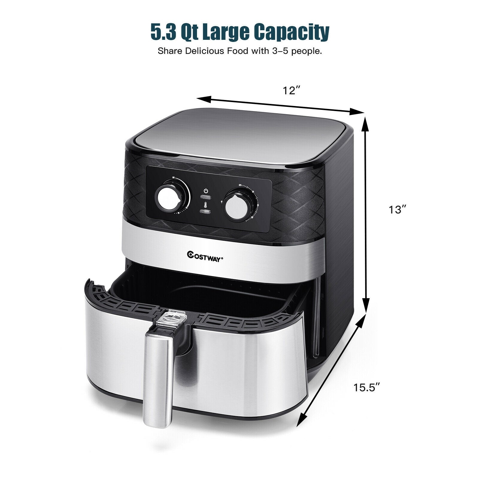 1700W 5.3 QT Electric Hot Air Fryer with Stainless steel and Non-Stick Fry Basket-BlackÂ