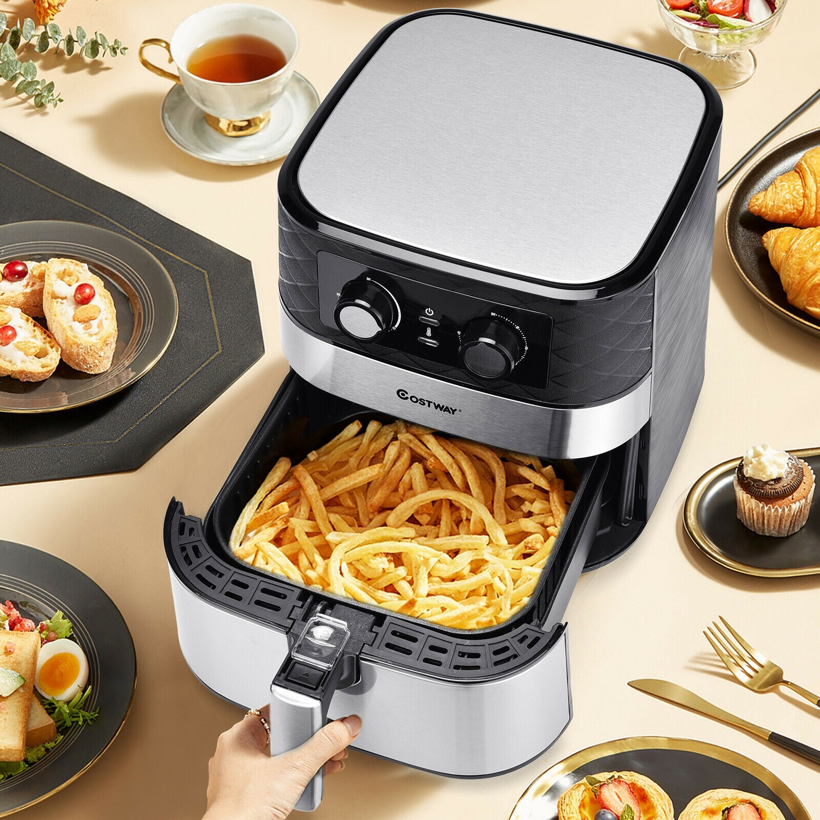 1700W 5.3 QT Electric Hot Air Fryer with Stainless steel and Non-Stick Fry Basket-BlackÂ