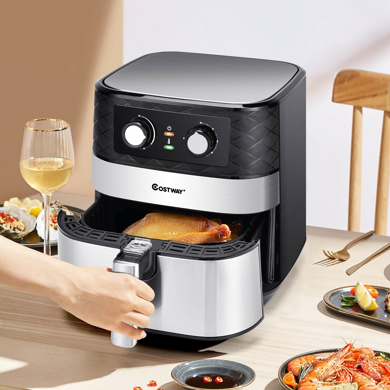 1700W 5.3 QT Electric Hot Air Fryer with Stainless steel and Non-Stick Fry Basket-BlackÂ