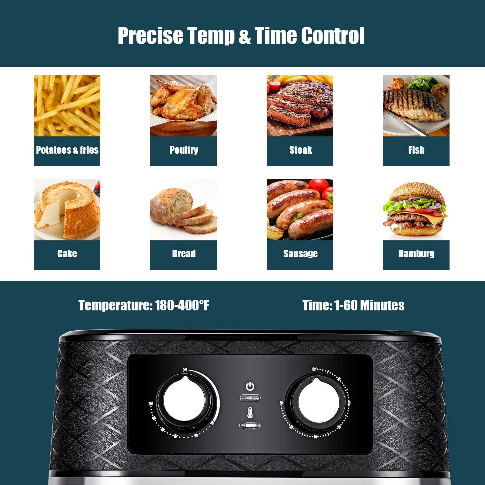 1700W 5.3 QT Electric Hot Air Fryer with Stainless steel and Non-Stick Fry Basket-BlackÂ