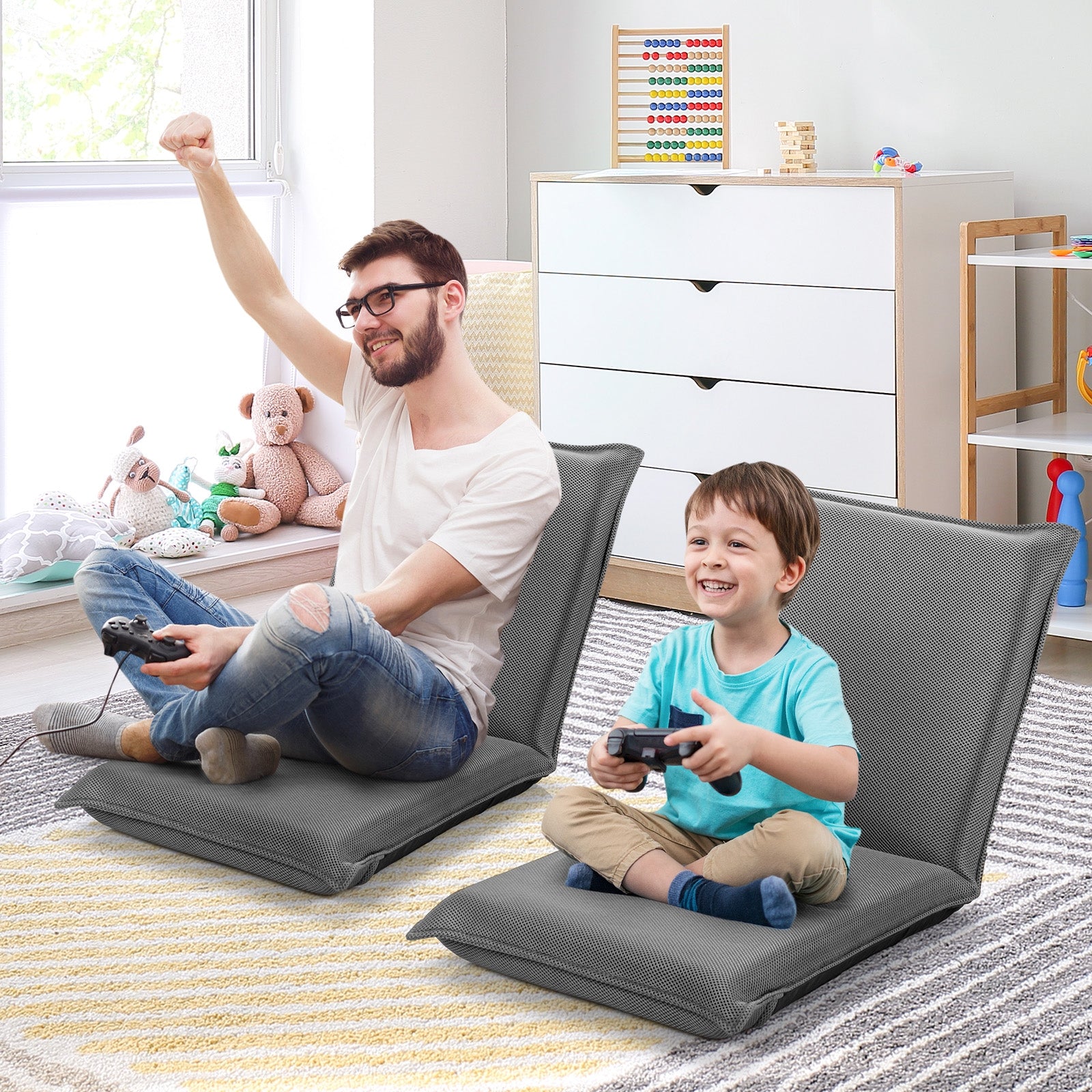 Adjustable 6 positions Folding Lazy Man Sofa Chair Floor Chair-GrayÂ