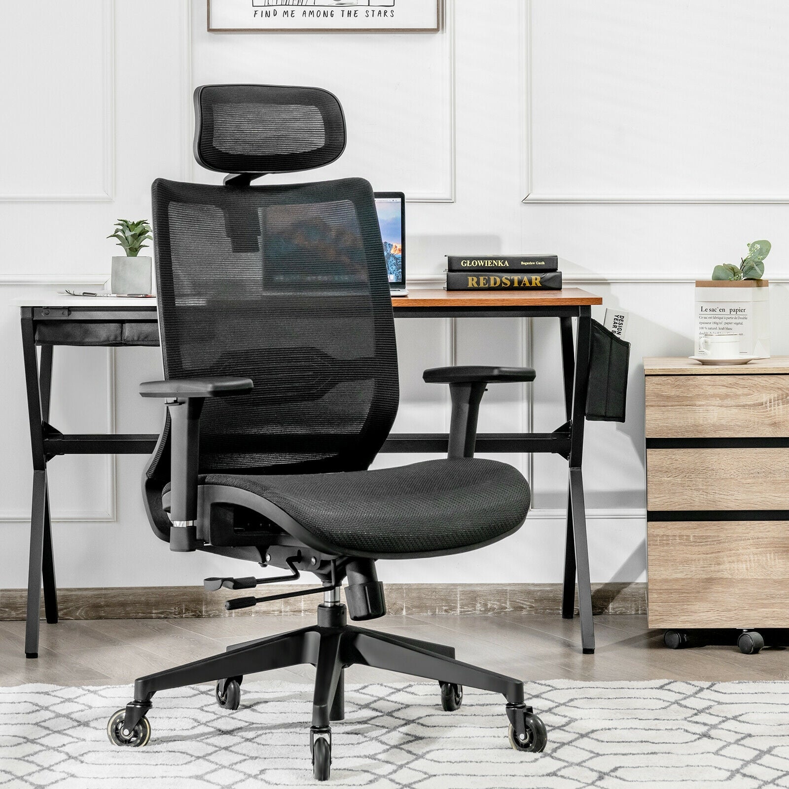 Adjustable Mesh Computer Chair with Sliding Seat and Lumbar Support-BlackÂ