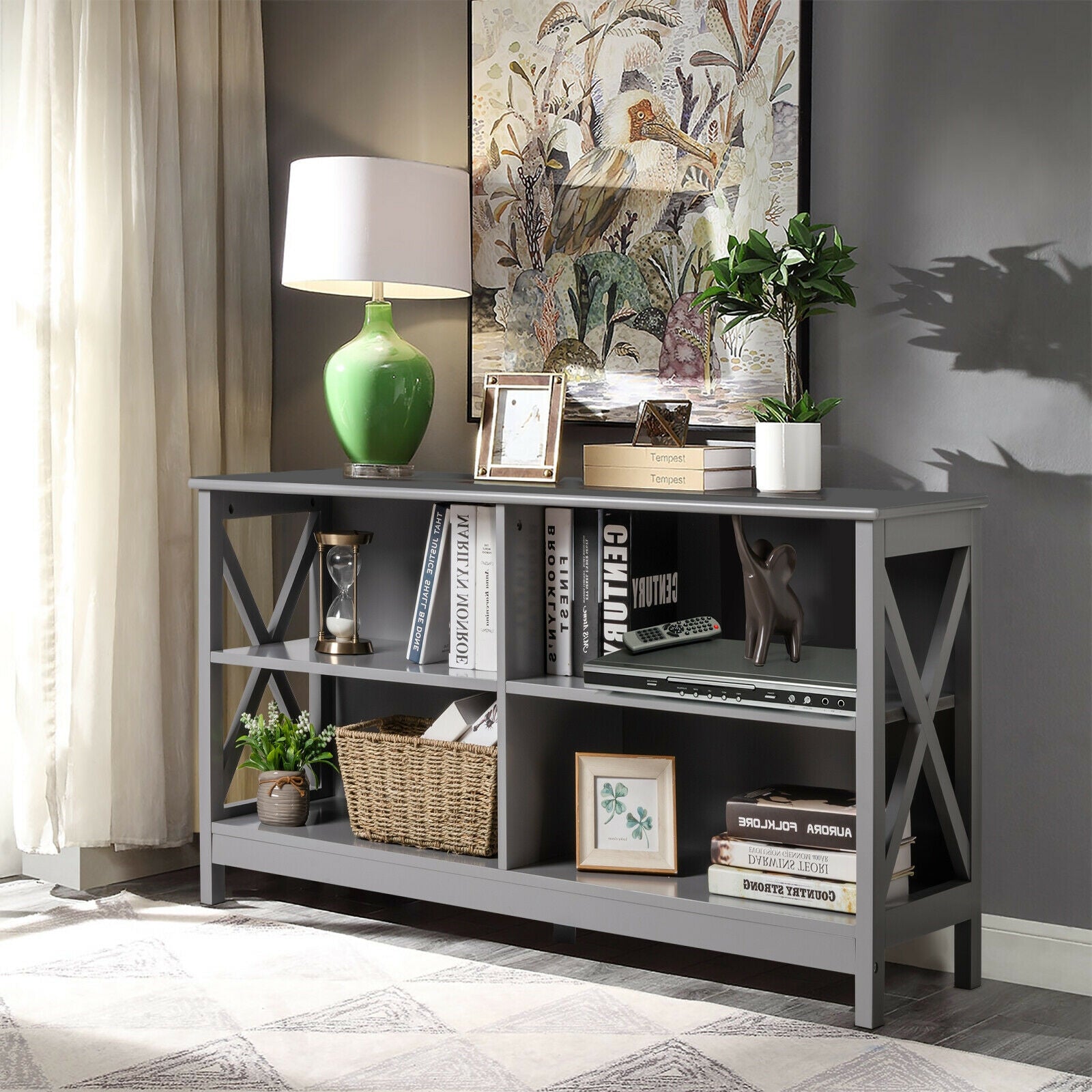 Wooden TV Stand Entertainment Media Center-GrayÂ
