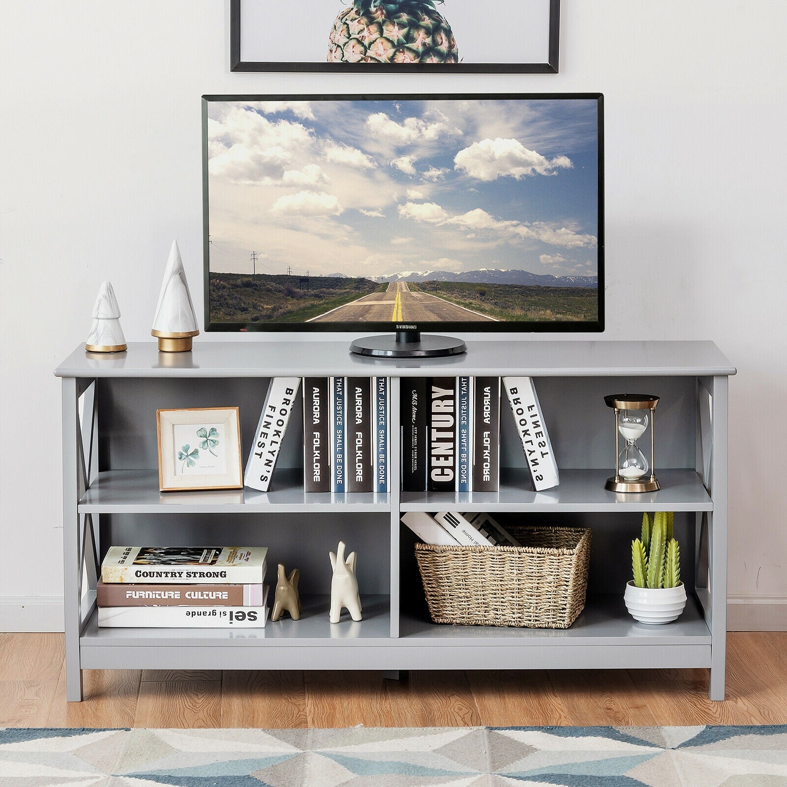 Wooden TV Stand Entertainment Media Center-GrayÂ