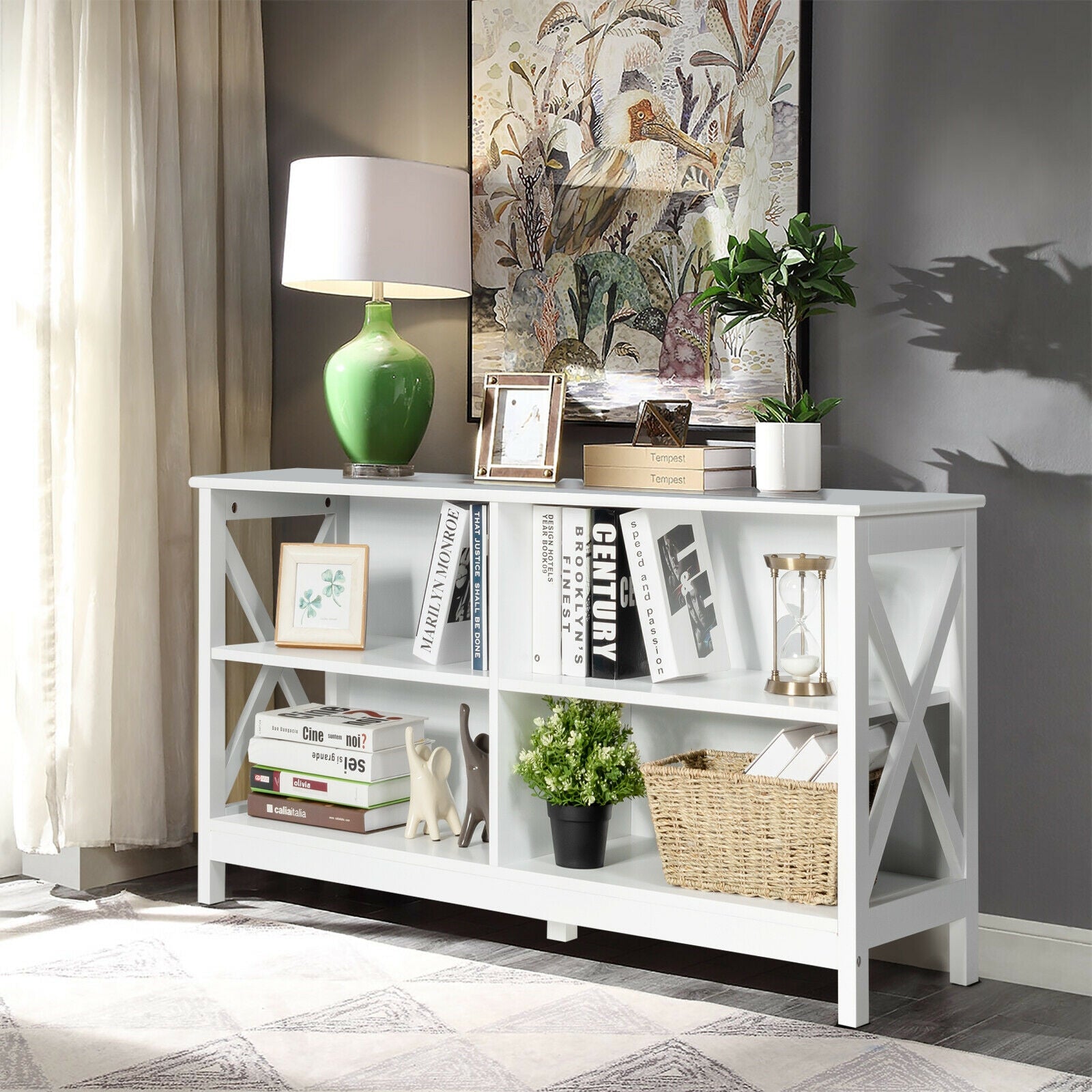 Wooden TV Stand Entertainment Media Center-WhiteÂ