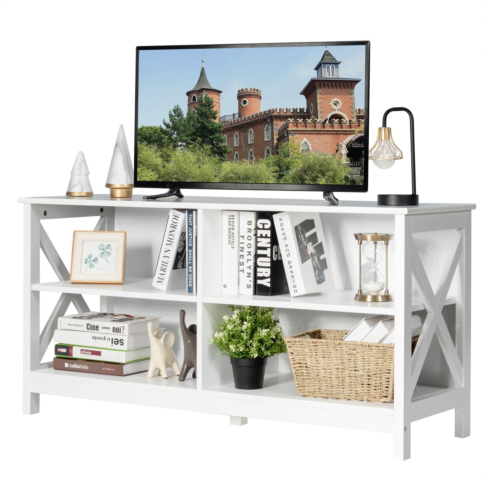Wooden TV Stand Entertainment Media Center-WhiteÂ