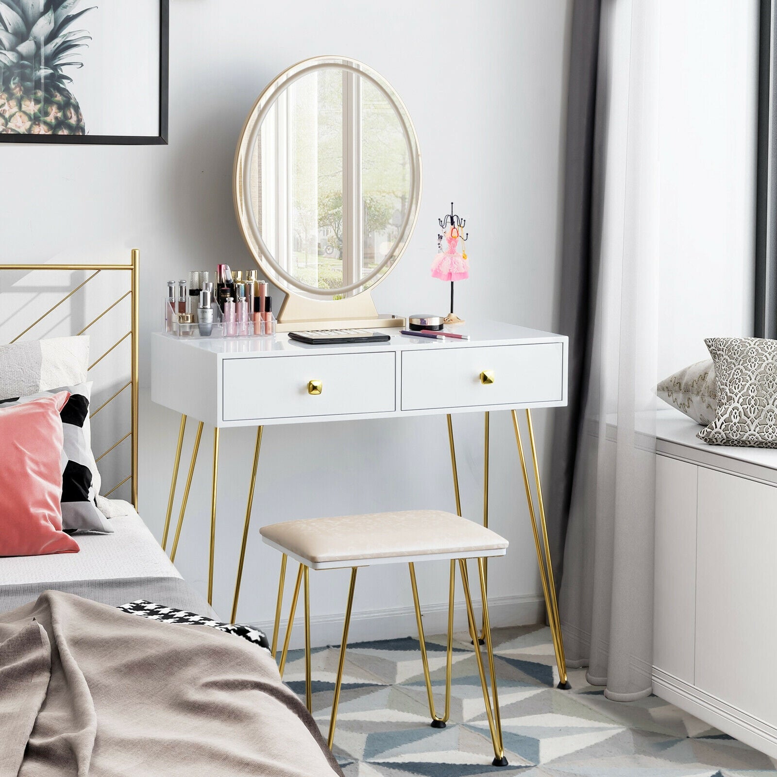 Industrial Makeup Dressing Table with 3 Lighting Modes-WhiteÂ