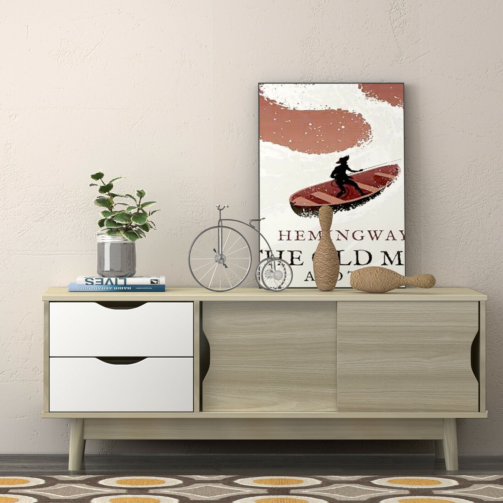 TV Stand for TV up to 60 Inch Media Console Table Storage with Doors-GrayÂ