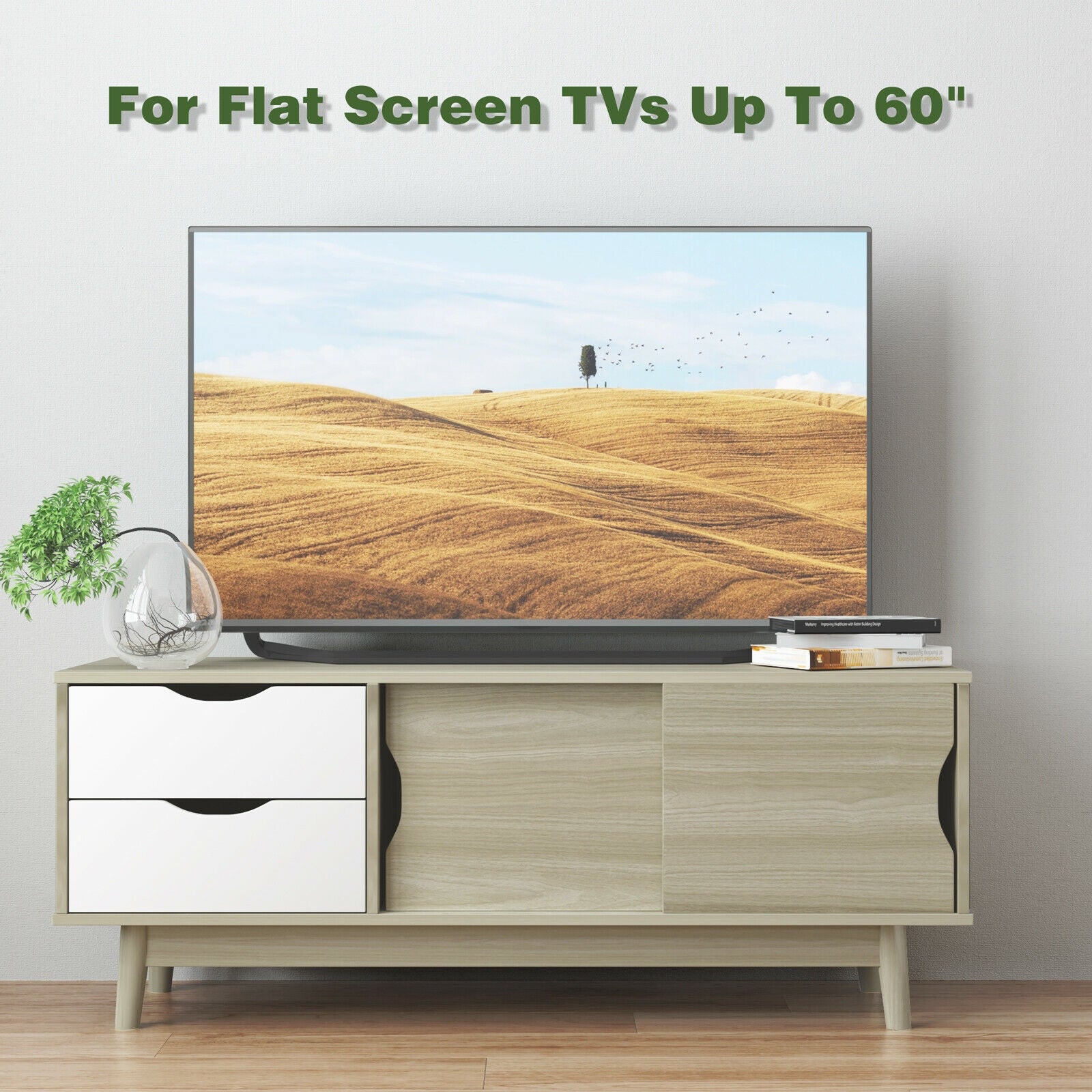TV Stand for TV up to 60 Inch Media Console Table Storage with Doors-GrayÂ