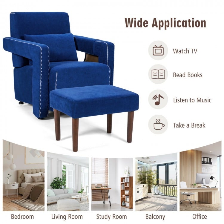 Modern Berber Fleece Single Sofa Chair with Ottoman and Waist Pillow-Blue