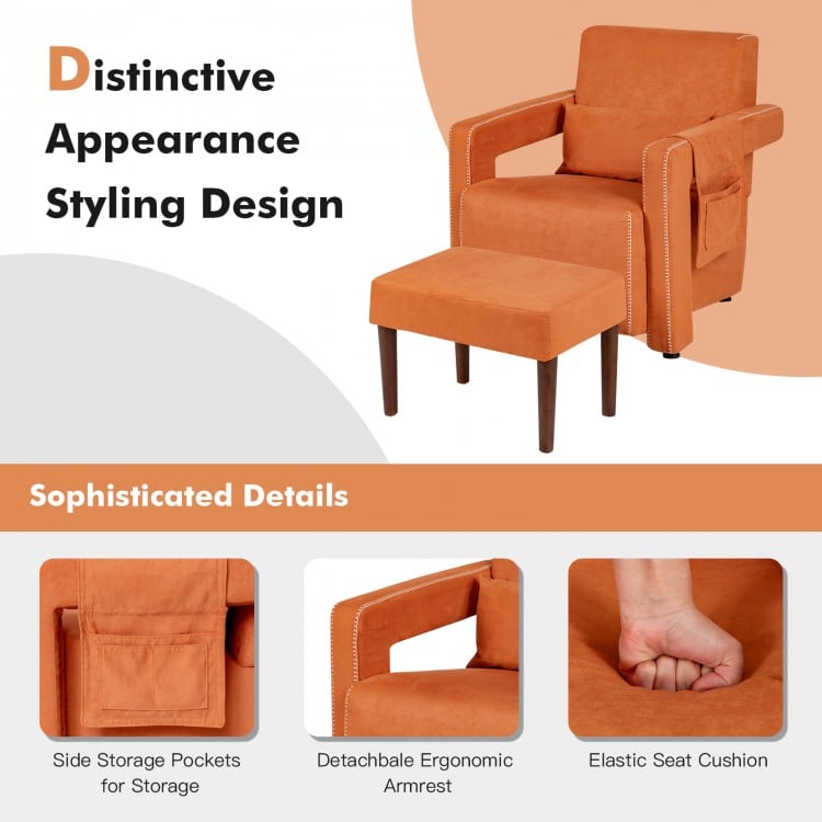 Modern Berber Fleece Single Sofa Chair with Ottoman and Waist Pillow-Orange