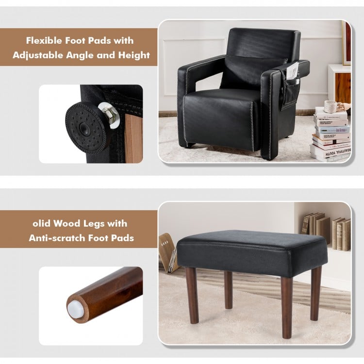Modern Berber Fleece Single Sofa Chair with Ottoman and Waist Pillow-Black
