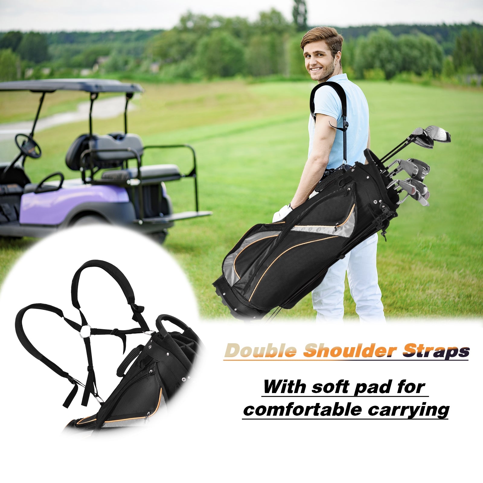 9 Inch Golf Stand Bag Divider Carry Pockets StorageÂ