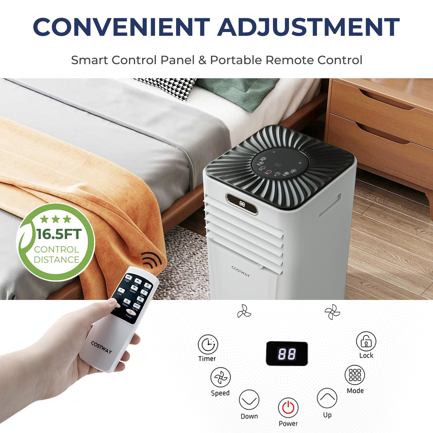 10000 BTU 4-in-1 Portable Air Conditioner with Dehumidifier and Fan Mode-White