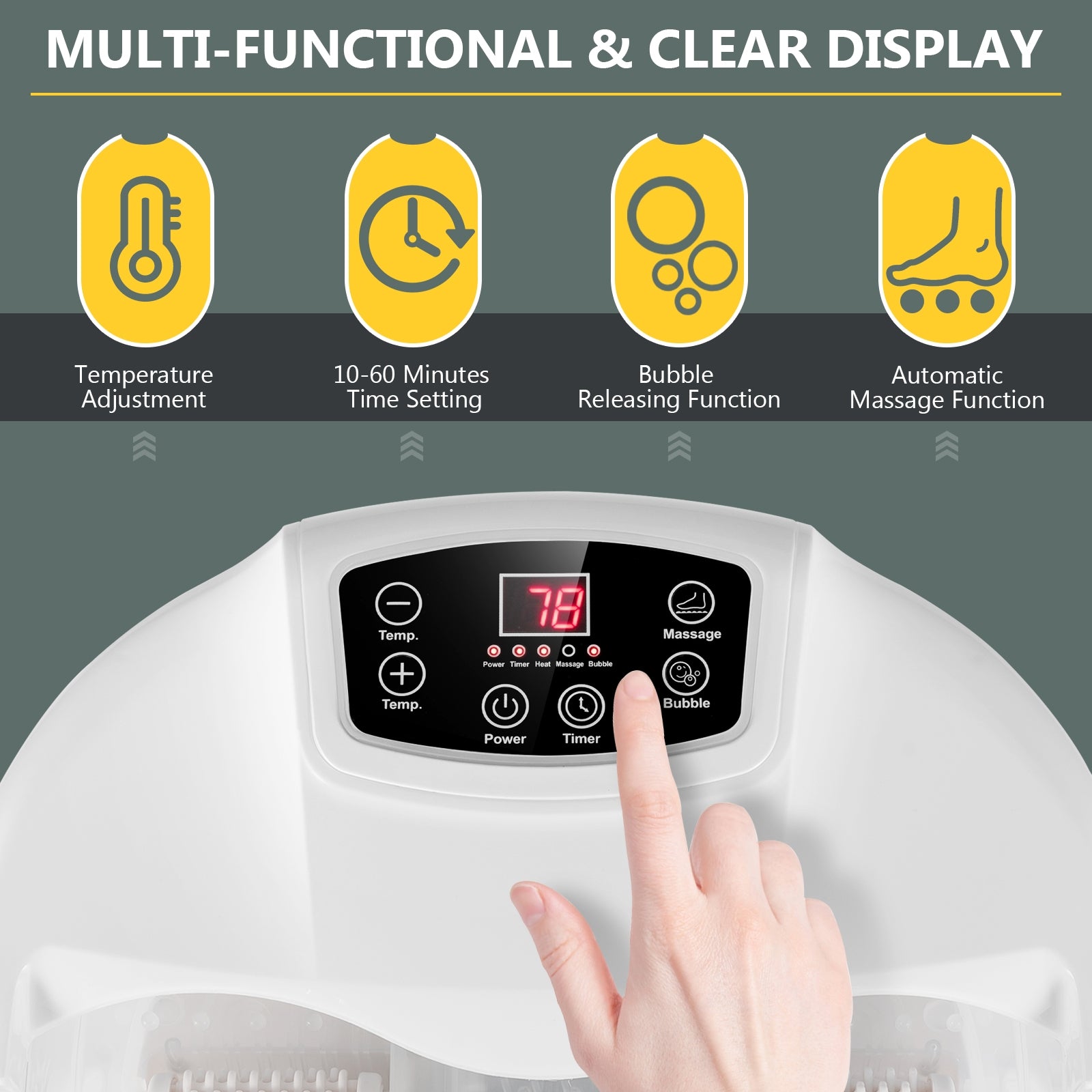 Foot Spa Tub with Bubbles and Electric Massage Rollers for Home Use-White