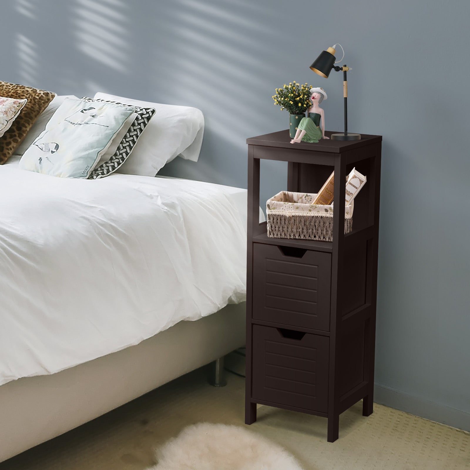 Bathroom Wooden Floor Cabinet Multifunction Storage Rack Stand Organizer-CoffeeÂ