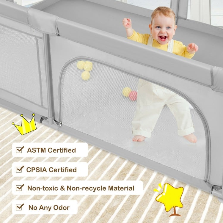 Extra-Large Safety Baby Fence with 50 Ocean Balls-Gray