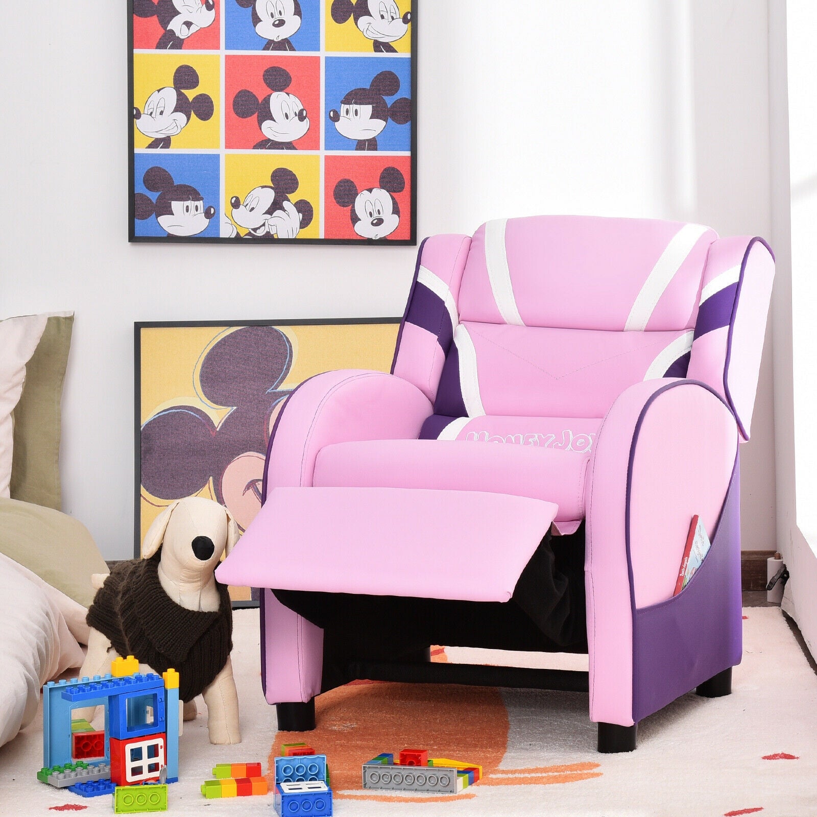 Kids Leather Recliner Chair with Side Pockets-PinkÂ