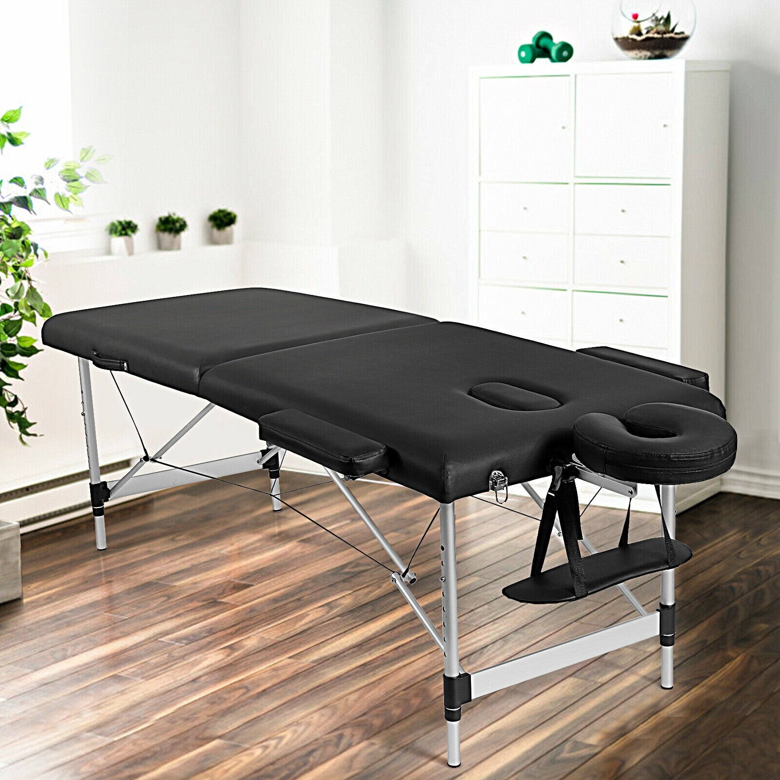 84 Inch L Portable Adjustable Massage Bed with Carry Case for Facial Salon Spa-BlackÂ