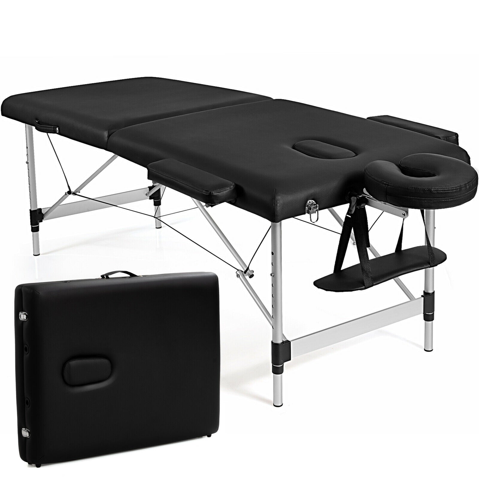 84 Inch L Portable Adjustable Massage Bed with Carry Case for Facial Salon Spa-BlackÂ