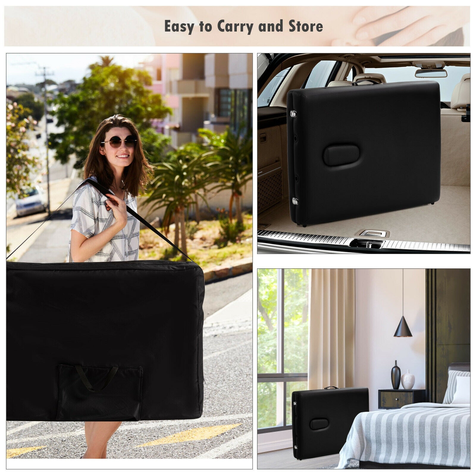 84 Inch L Portable Adjustable Massage Bed with Carry Case for Facial Salon Spa-BlackÂ