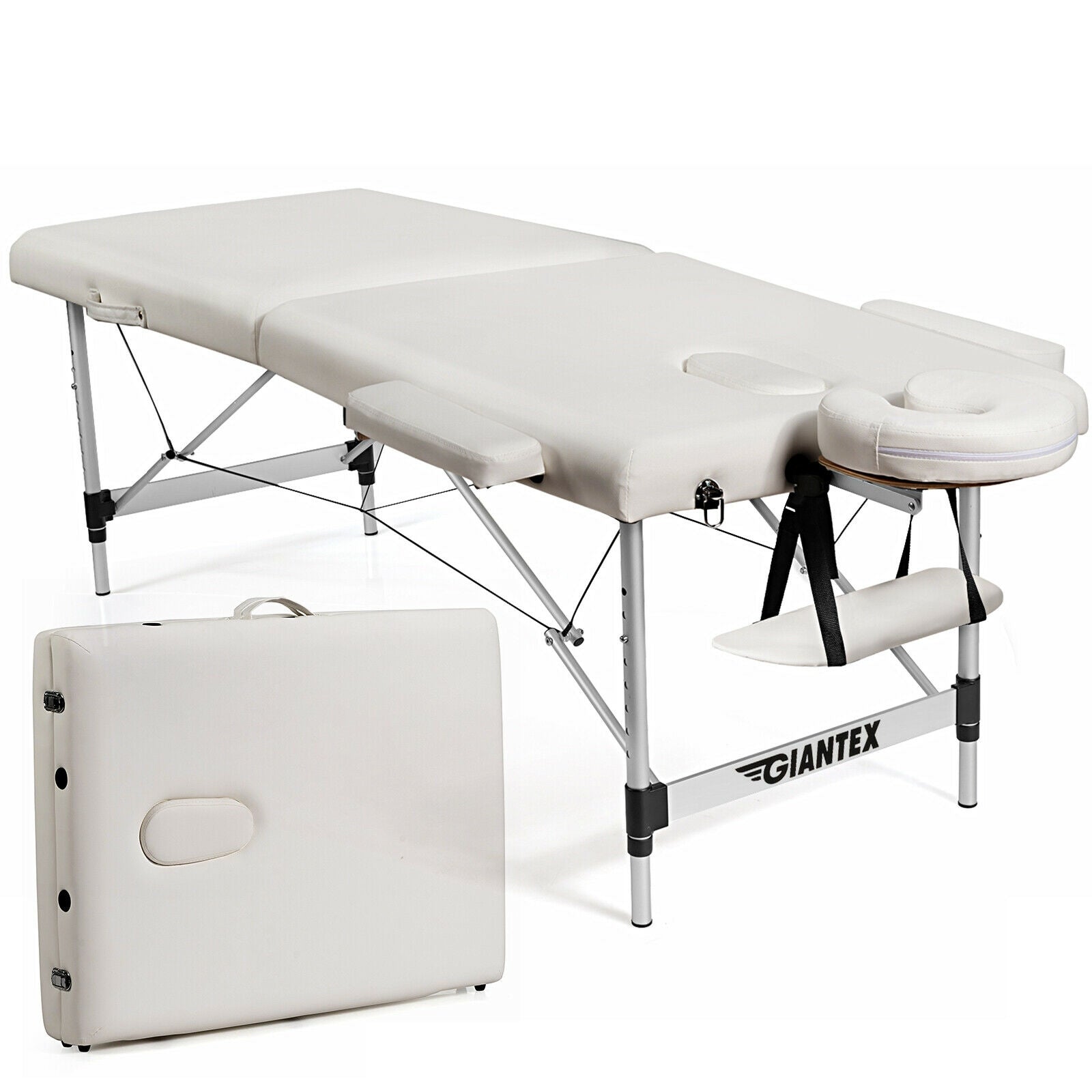 84 Inch L Portable Adjustable Massage Bed with Carry Case for Facial Salon Spa-WhiteÂ