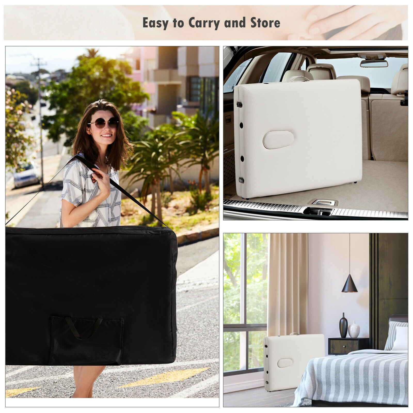 84 Inch L Portable Adjustable Massage Bed with Carry Case for Facial Salon Spa-WhiteÂ